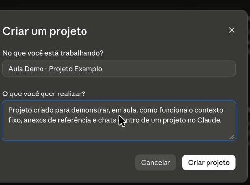 Formulário de criação de projeto preenchido