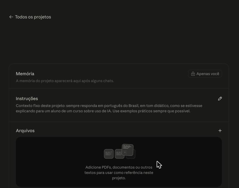 Projeto criado com instruções salvas e seção de arquivos
